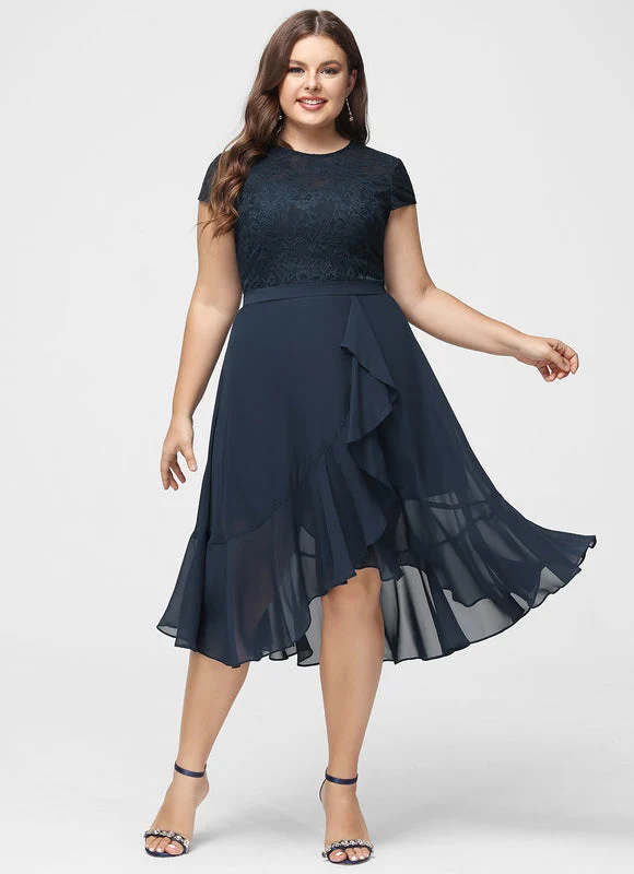 Robe Trapèze Bleu Marine Dentelle Mousseline – Image 9